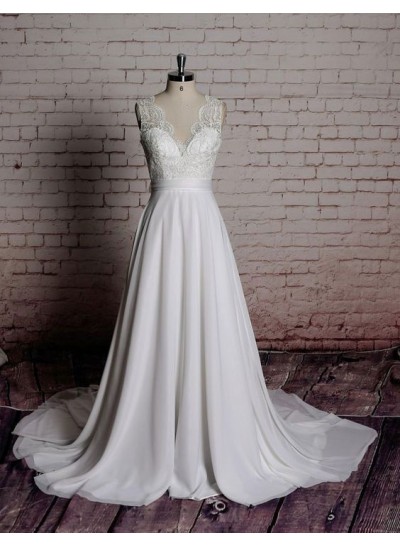 2024 Wedding Dresses Princess A-Line Chiffon Long V-Neck Backless Beach Bridal Gowns