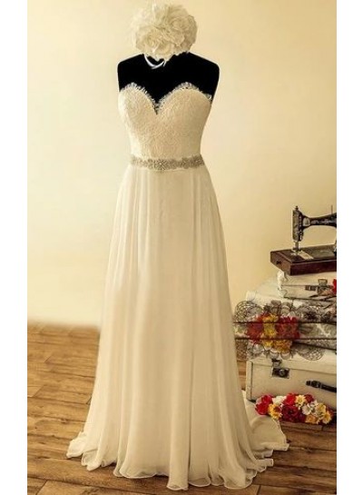 2023 Elegant Wedding Dresses Princess A-Line Sweetheart Chiffon Lace Beaded Sash Beach Bridal Gowns