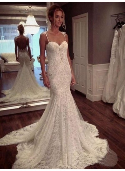 2024 Mermaid Sexy Wedding Dresses Sweetheart Spaghetti Straps Lace Backless Bridal Gowns