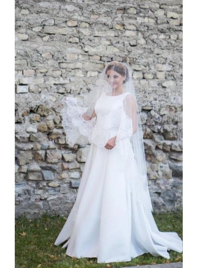 2024 Wedding Dresses Princess A-Line Satin Scoop Sleeveless Long Bridal Gowns