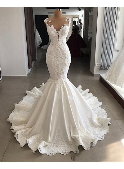2024 Mermaid Sexy Wedding Dresses Backless Sweetheart Satin Lace Bridal Gowns