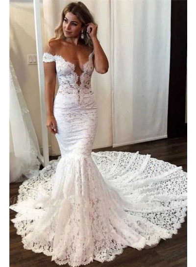 2024 Mermaid New Wedding Dresses Off Shoulder Lace Front Slit Bridal Gowns