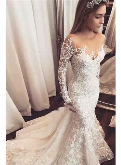 2024 Sexy Wedding Dresses Long Sleeves Mermaid Lace Long Bridal Gowns