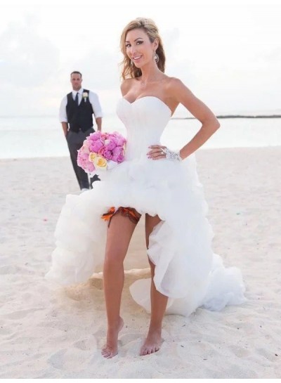 2024 Wedding Dresses Princess A-Line Organza High Low Sweetheart Pleated Short Beach Bridal Gowns