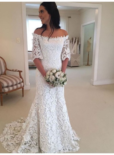 2024 Sheath New Arrival Wedding Dresses Long Sleeves Lace Off Shoulder Bridal Gowns