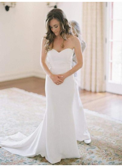 2024 Elegant Wedding Dresses Sheath Strapless Satin Sweetheart Bridal Gowns