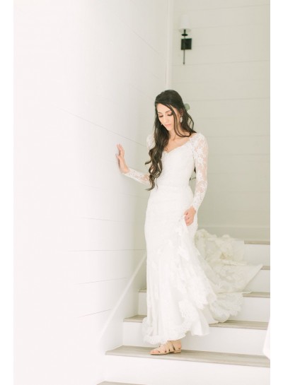 2024 Sheath New Arrival Wedding Dresses Long Sleeves Lace Backless Long Bridal Gowns