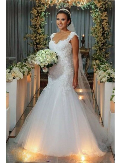 2024 Mermaid Wedding Dresses Sweetheart Tulle Beaded Backless Bridal Gowns