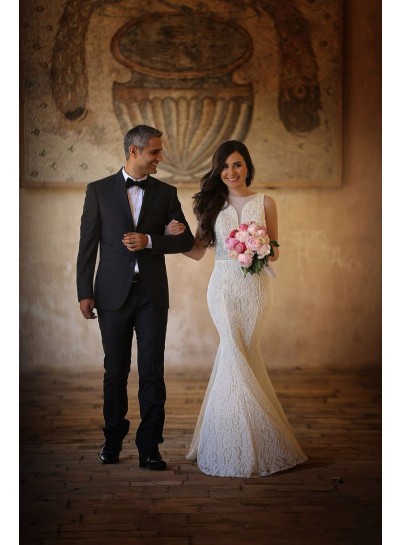 2023 Amazing Wedding Dresses Bateau Mermaid Lace Floor Length Long Classic Bridal Gowns