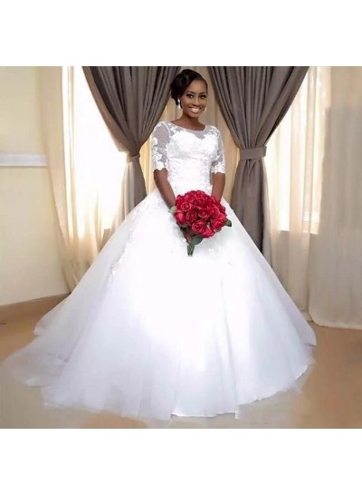 2024 New Arrival Wedding Dresses White Bateau Tulle Lace up Ball Gown Bridal Gowns