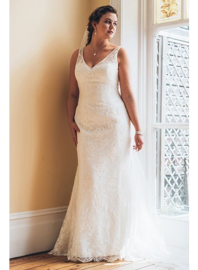 2024 Sheath New Arrival Wedding Dresses V-Neck Plus Size Lace Bridal Gowns