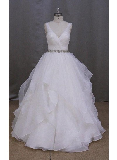 2024 Wedding Dresses V-Neck Lace Up Back Organza Ball Gown Bridal Gowns