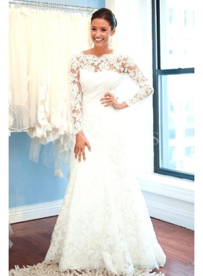 2024 Sheath New Arrival Wedding Dresses Long Sleeves Backless Bateau Beaded Lace Bridal Gowns