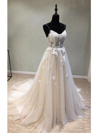 2024 Princess A-Line Wedding Dresses New Arrival Sweetheart Tulle Lace Up Spaghetti Straps Bridal Gowns