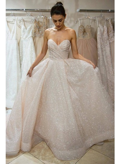 2023 New Arrival Wedding Dresses A-Line Sweetheart Pleated Bling Bling Hot Sale