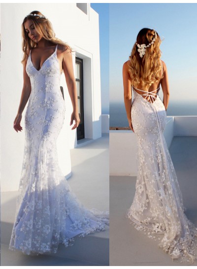 2023 Hot Sale Wedding Dresses Mermaid Halter Lace Up Backless Lace Beach