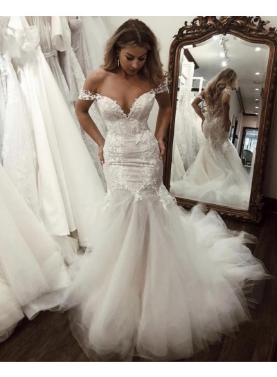 2022 Mermaid Wedding Dresses Sweetheart Lace Tulle Off Shoulder Lace Hot Sale