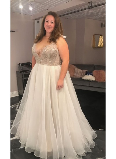 2024 Amazing Wedding Dresses A-Line Chiffon Sweetheart Beaded Plus Size