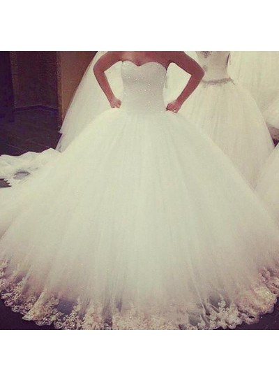 2024 Amazing Wedding Dresses Sweetheart Tulle Ivory Sequence Ball Gown