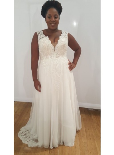 2024 A-Line Wedding Dresses Ivory Chiffon Open Front V-Neck Lace Beach