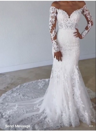 2024 Amazing Wedding Dresses Mermaid Long Sleeves Off Shoulder Sweetheart Long Lace