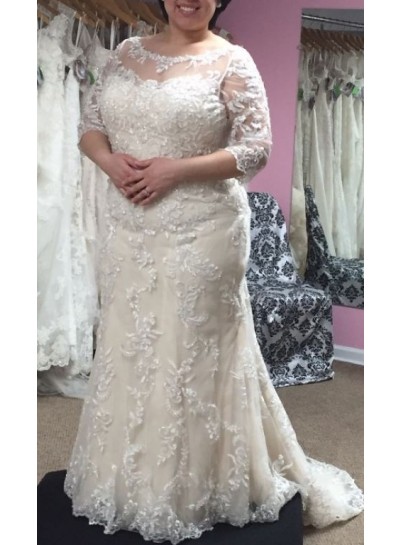 2024 Newly Sheath Wedding Dresses Long Sleeves Scoop Lace Plus Size 
