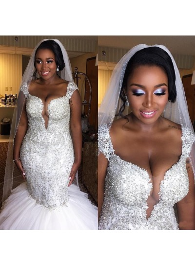 2023 Luxury Wedding Dresses Mermaid Sweetheart Tulle Beaded South African Amazing
