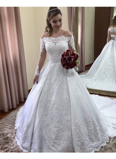 2024 Amazing Wedding Dresses Long Sleeves Off Shoulder Lace Ball Gown