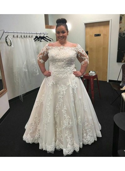 2024 A-Line Wedding Dresses Long Sleeves Off Shoulder Lace Plus Size