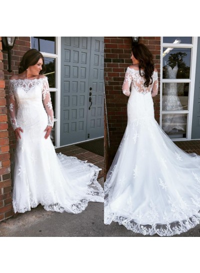2024 Sheath Column Wedding Dresses Long Sleeves Off Shoulder White Lace