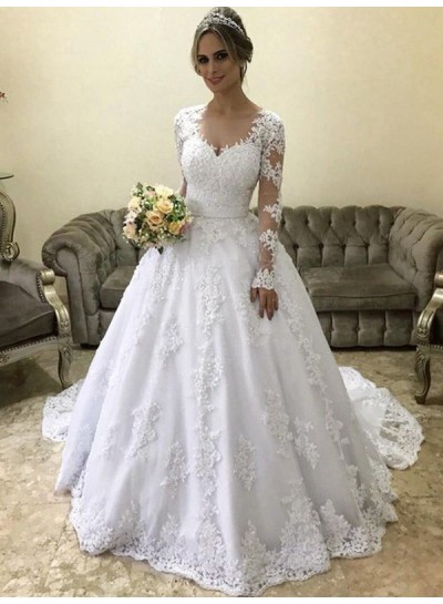 2023 Elegant Wedding Dresses Long Sleeves Sweetheart Lace Ball Gown