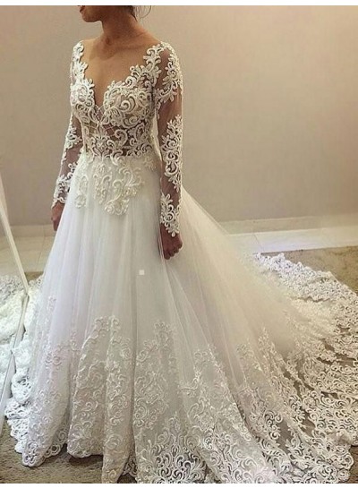 2024 New Arrival Wedding Dresses A-Line Long Sleeves Sweetheart Lace Long