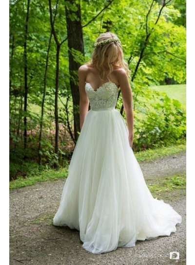 2024 Elegant Wedding Dresses A-Line Chiffon Sweetheart Lace Beach