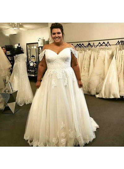 2024 A-Line Wedding Dresses Sweetheart Off Shoulder Lace Plus Size