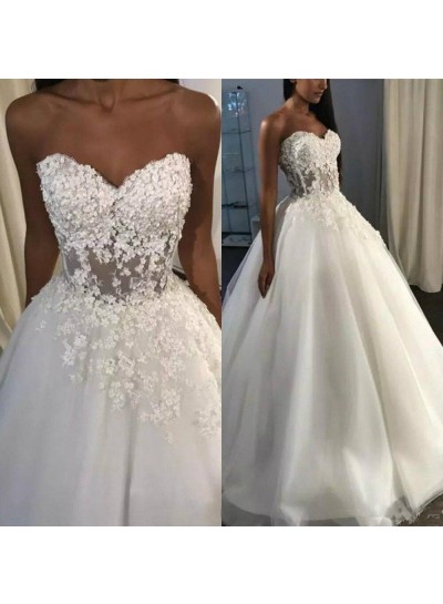 2024 Wedding Dresses Newly A-Line Sweetheart Tulle Ivory Flower Patters