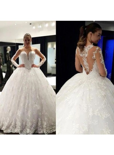 2024 Long Sleeves Wedding Dresses Lace See Through Ball Gown