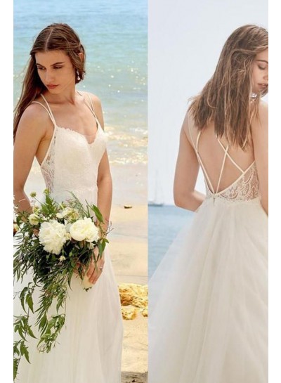 2024 Wedding Dresses A-Line Backless Sweetheart Chiffon Lace Beach