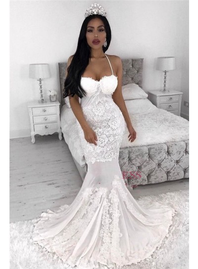 2024 Sexy Wedding Dresses Halter Mermaid Sweetheart Mesh Lace