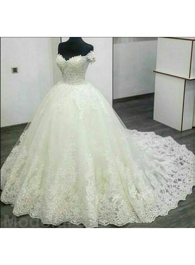 2023 New Arrival Wedding Dresses Capped Sleeves Off Shoulder Sweetheart Lace Ball Gown