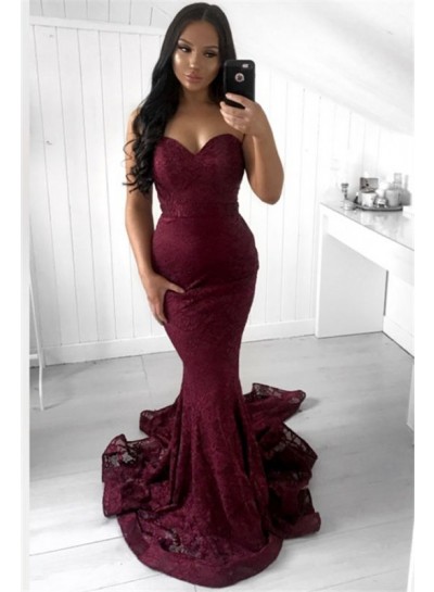 2024 Sexy Mermaid Prom Dresses Sweetheart Burgundy Lace Long