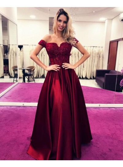 2024 New Arrival Prom Dresses A Line Hunter Off Shoulder Sweetheart Burgundy With Appliques