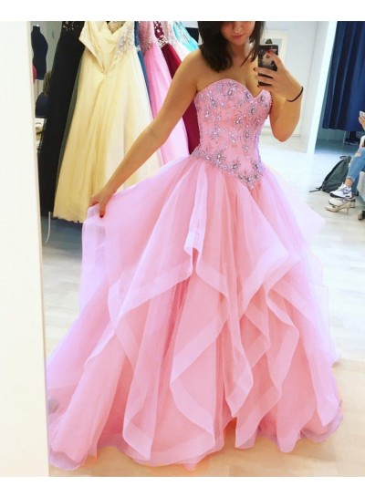 2024 New Arrival Prom Dresses Sweetheart Pleated Ruch Beaded Blue Ball Gown