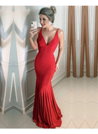 2024 New Arrival Prom Dresses Red Sheath V Neck Sequence
