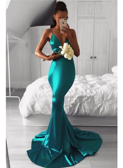 2024 Sexy Prom Dresses Jade Mermaid Sweetheart Elastic Satin Backless Long