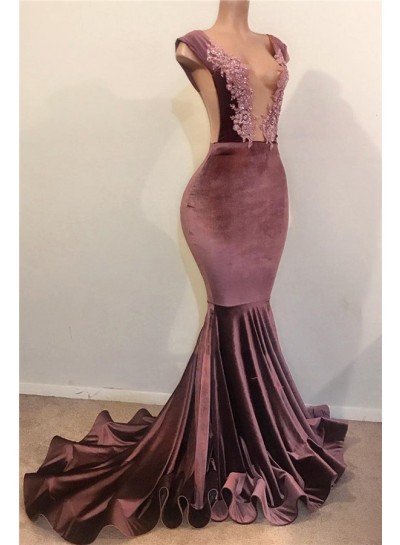2024 New Arrival Prom Dresses Mermaid Velvet Grape Open Front Backless