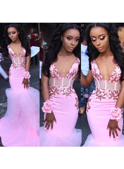 2023 Sexy Prom Dresses Pink V Neck Tulle Lace 