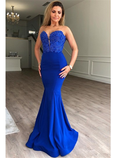 2024 Charming Prom Dresses Satin Royal Blue Sweetheart Mermaid With Appliques