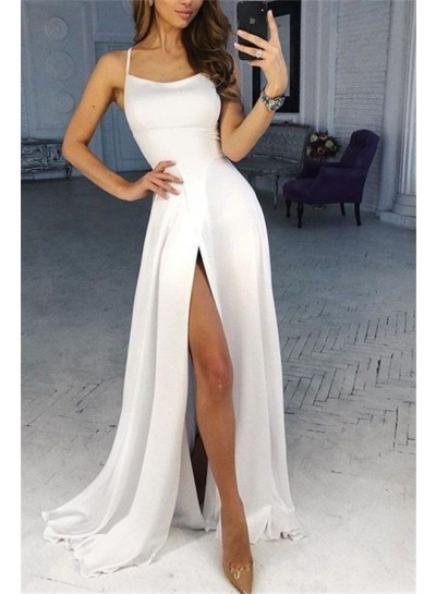 2024 Prom Dresses A Line White Side Slit Halter 