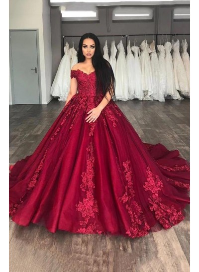 2024 Charming Prom Dresses Sweetheart Off Shoulder Burgundy Ball Gown Long