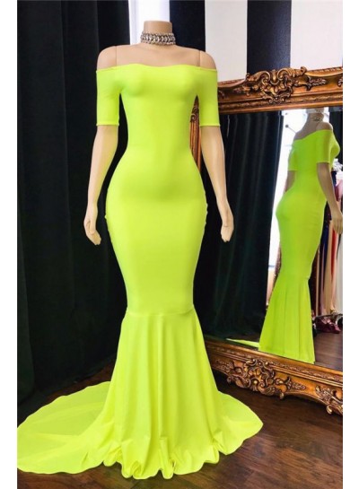2024 Prom Dresses Mermaid Short Sleeves Off Shoulder Lime Green